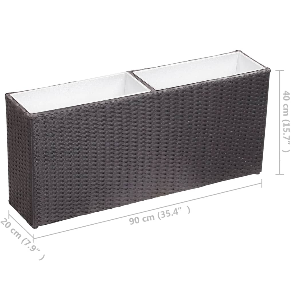 fekete polyrattan kerti magaságyás 2 kaspóval 90 x 20 x 40 cm