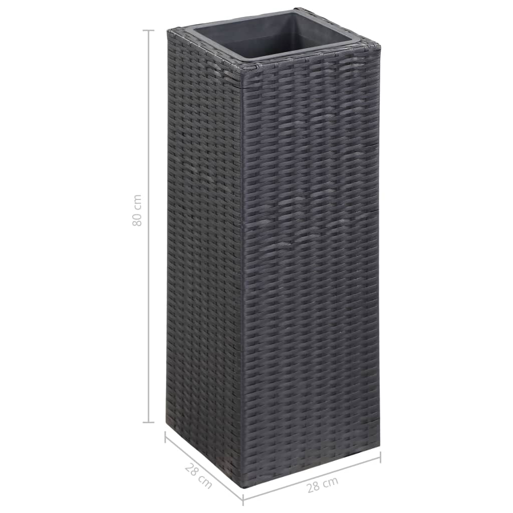 fekete polyrattan kerti magaságyás 28 x 28 x 80 cm