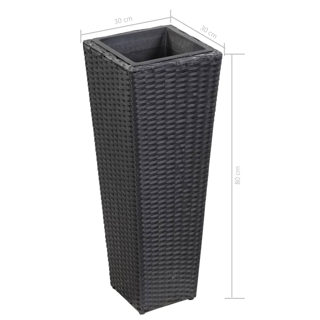 fekete polyrattan kerti magaságyás 30 x 30 x 80 cm