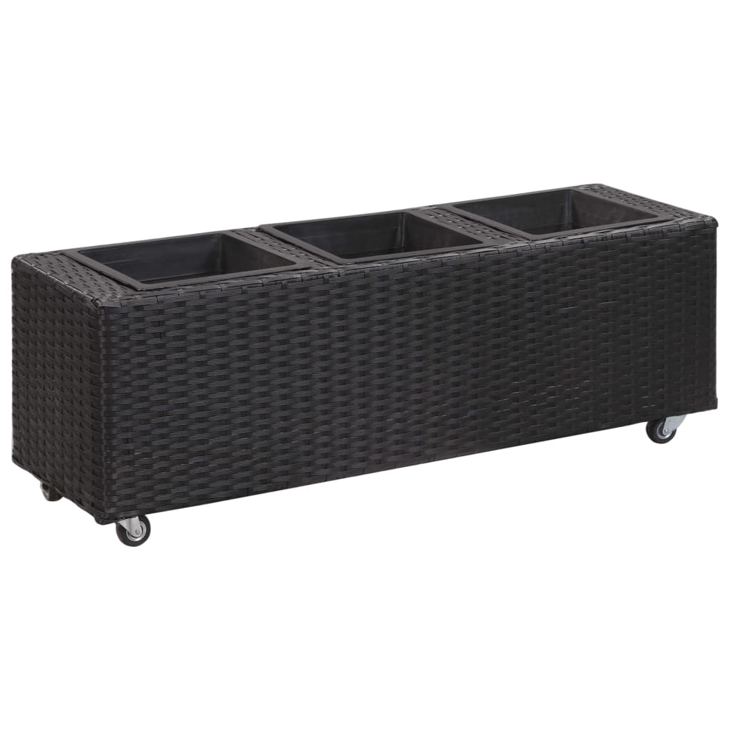 fekete polyrattan kerti magaságyás 3 kaspóval 100 x 30 x 36 cm