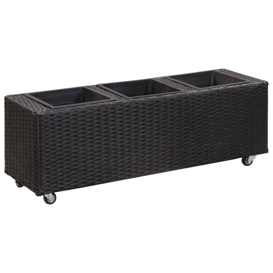 fekete polyrattan kerti magaságyás 3 kaspóval 100 x 30 x 36 cm