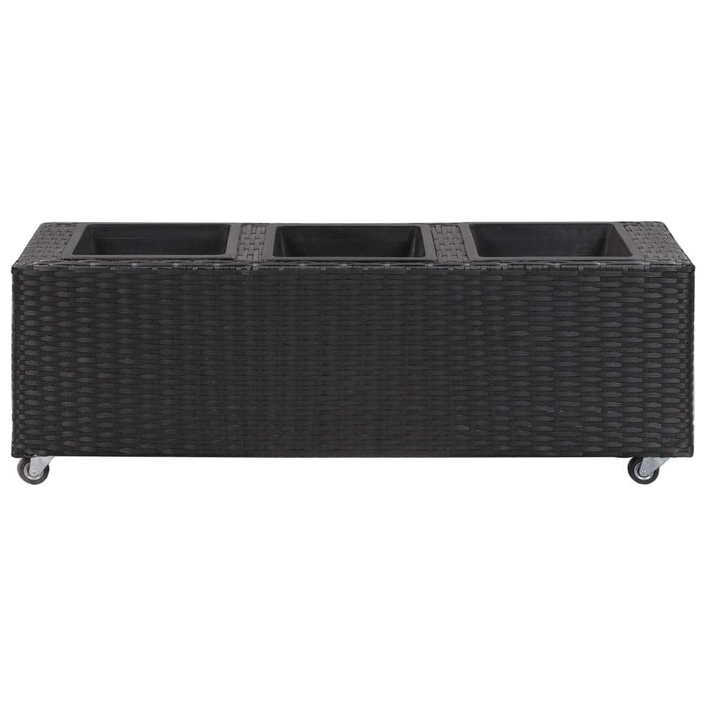 fekete polyrattan kerti magaságyás 3 kaspóval 100 x 30 x 36 cm