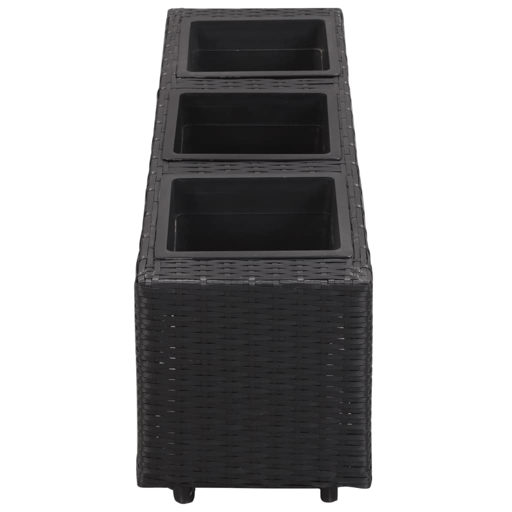 fekete polyrattan kerti magaságyás 3 kaspóval 100 x 30 x 36 cm