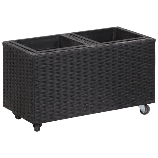 fekete polyrattan kerti magaságyás 2 kaspóval 60 x 30 x 36 cm