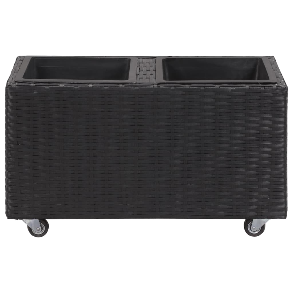 fekete polyrattan kerti magaságyás 2 kaspóval 60 x 30 x 36 cm