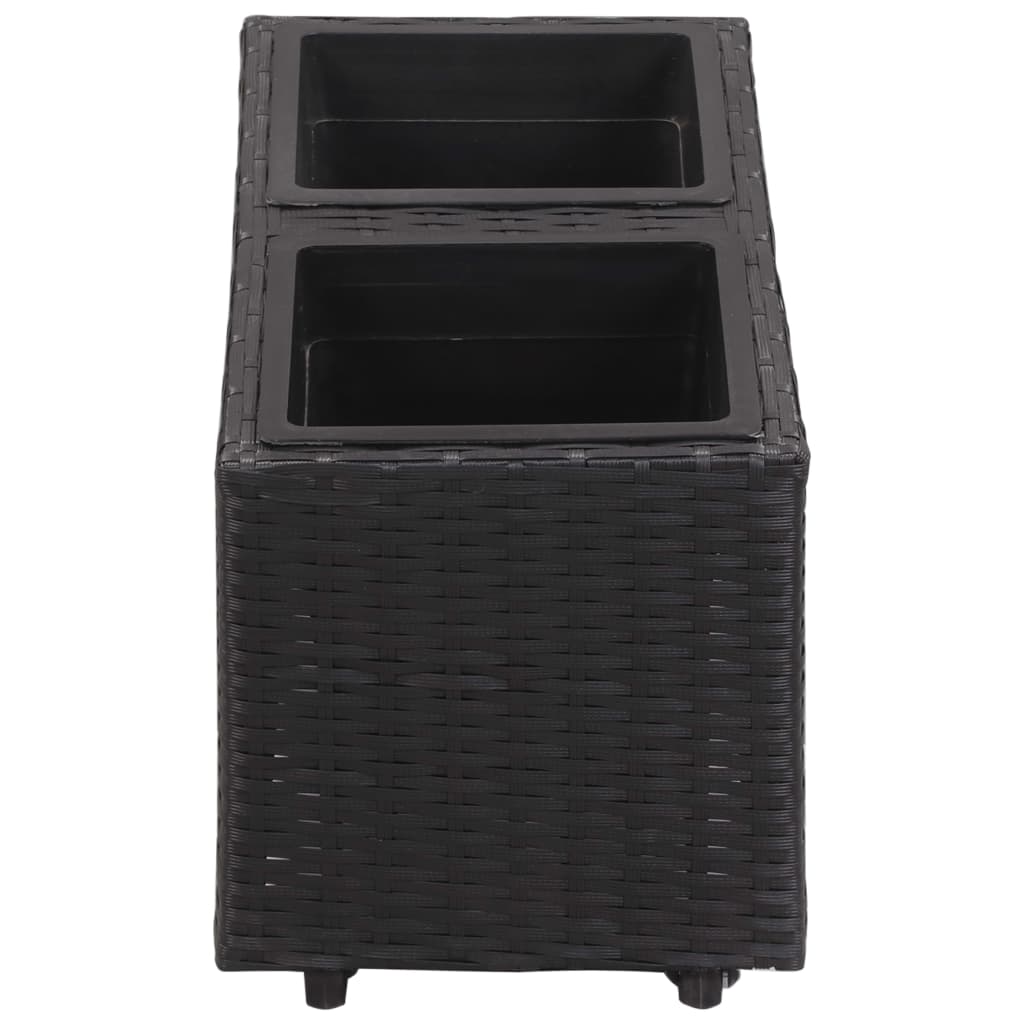 fekete polyrattan kerti magaságyás 2 kaspóval 60 x 30 x 36 cm