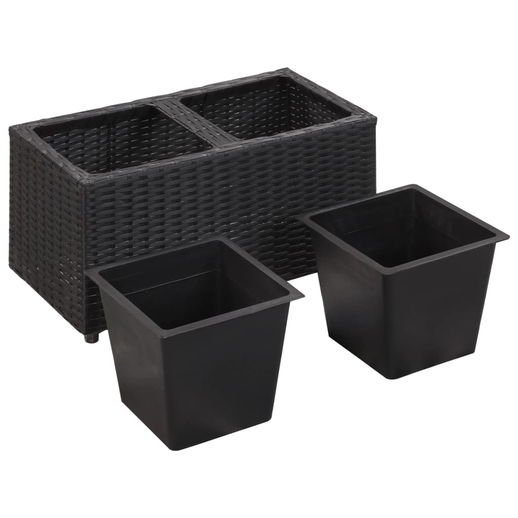 fekete polyrattan kerti magaságyás 2 kaspóval 60 x 30 x 36 cm