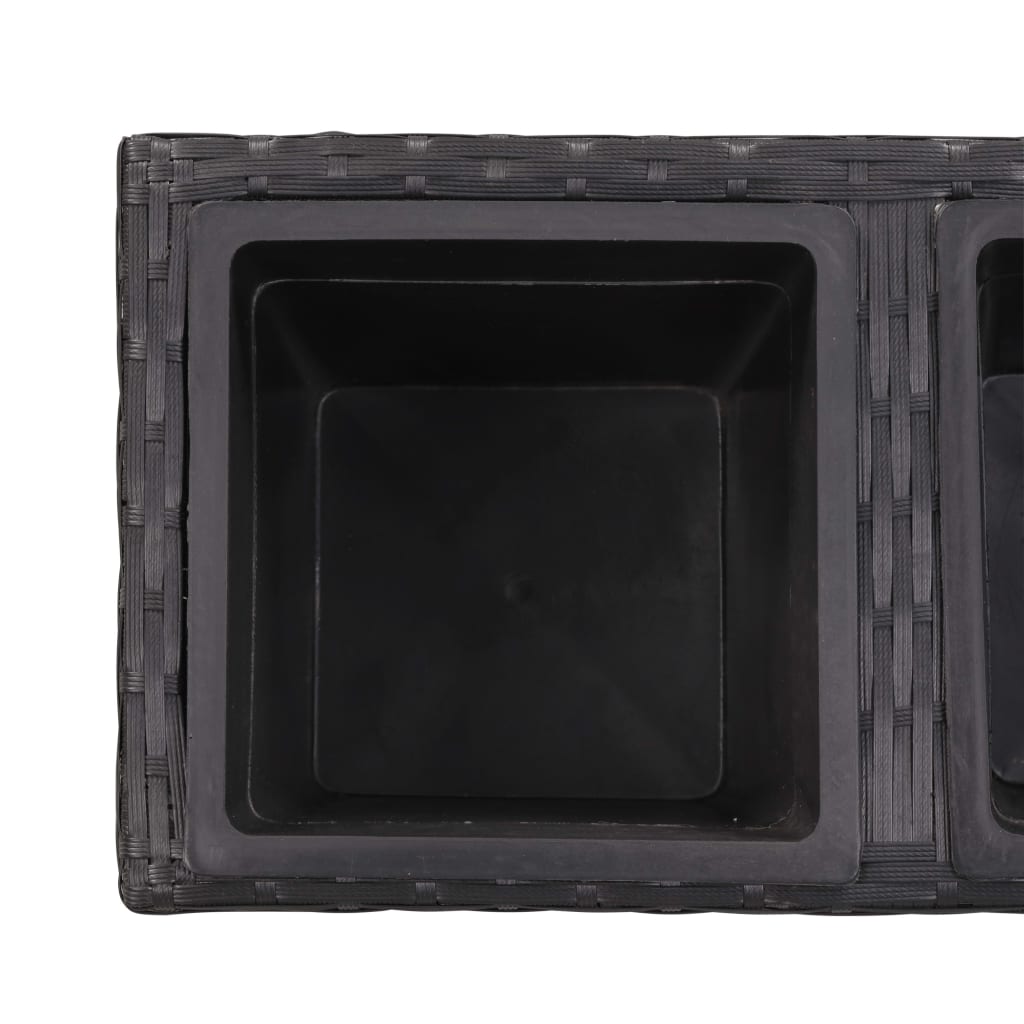 fekete polyrattan kerti magaságyás 2 kaspóval 60 x 30 x 36 cm