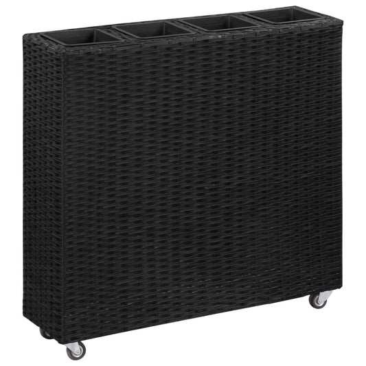 fekete polyrattan kerti magaságyás 4 kaspóval 80 x 22 x 79 cm