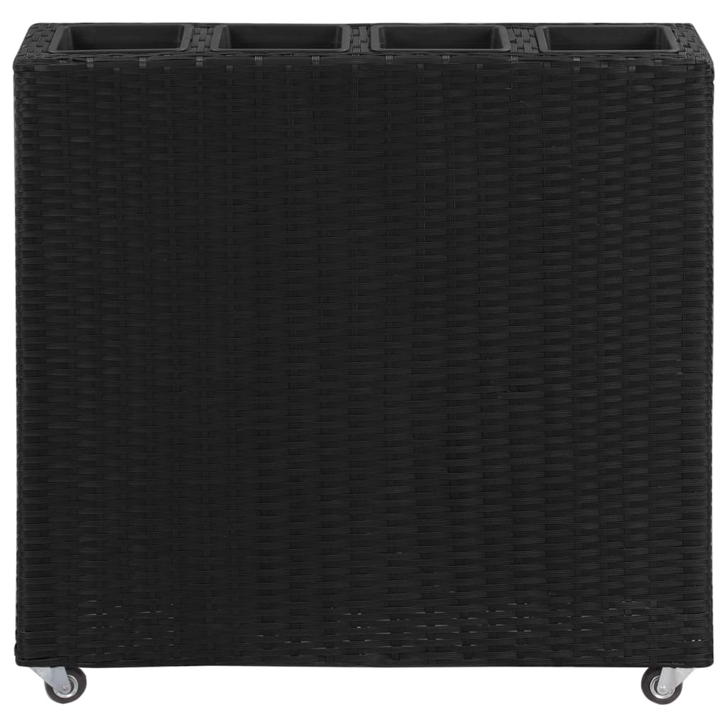 fekete polyrattan kerti magaságyás 4 kaspóval 80 x 22 x 79 cm