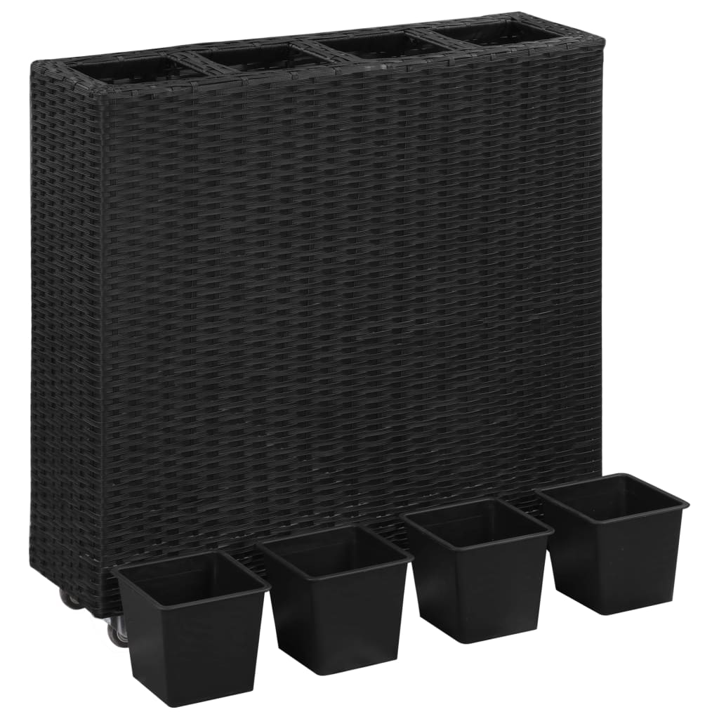 fekete polyrattan kerti magaságyás 4 kaspóval 80 x 22 x 79 cm
