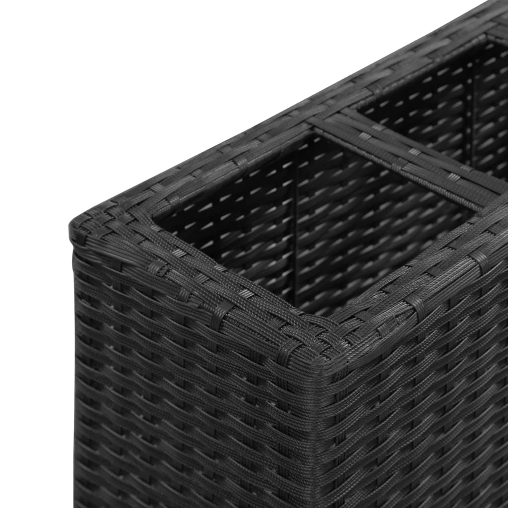 fekete polyrattan kerti magaságyás 4 kaspóval 80 x 22 x 79 cm