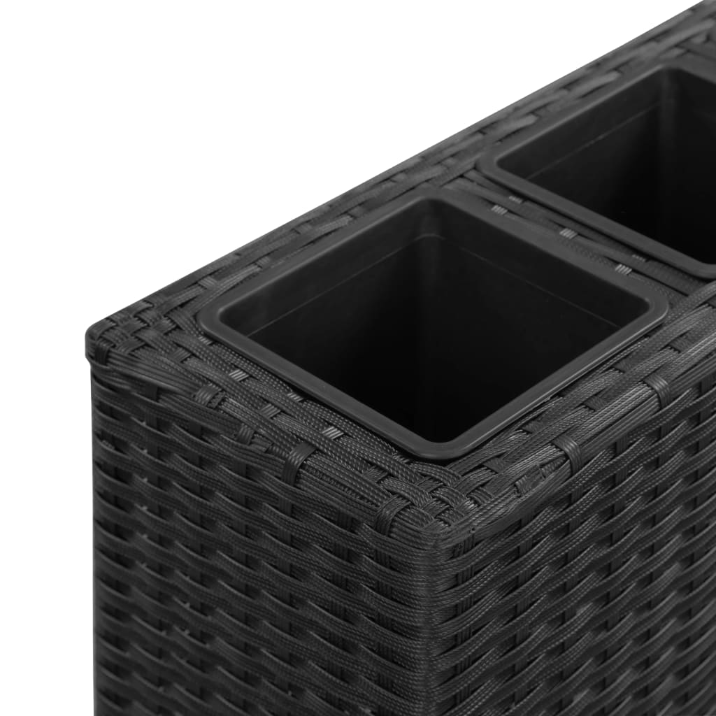fekete polyrattan kerti magaságyás 4 kaspóval 80 x 22 x 79 cm