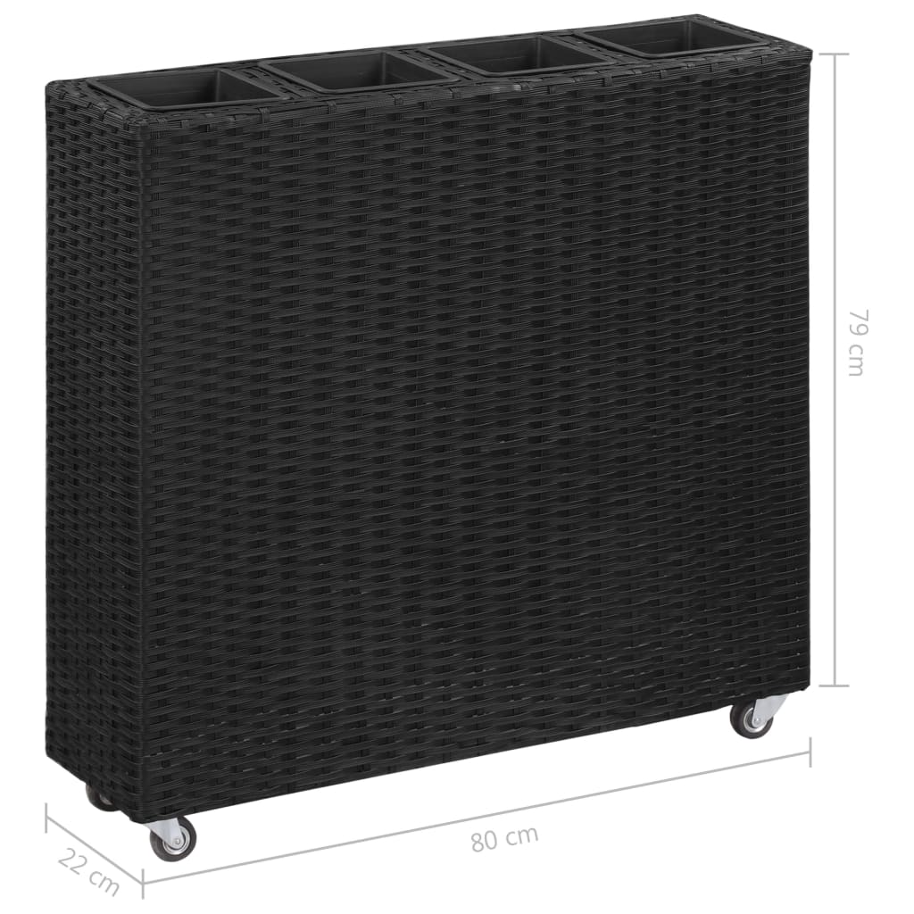 fekete polyrattan kerti magaságyás 4 kaspóval 80 x 22 x 79 cm