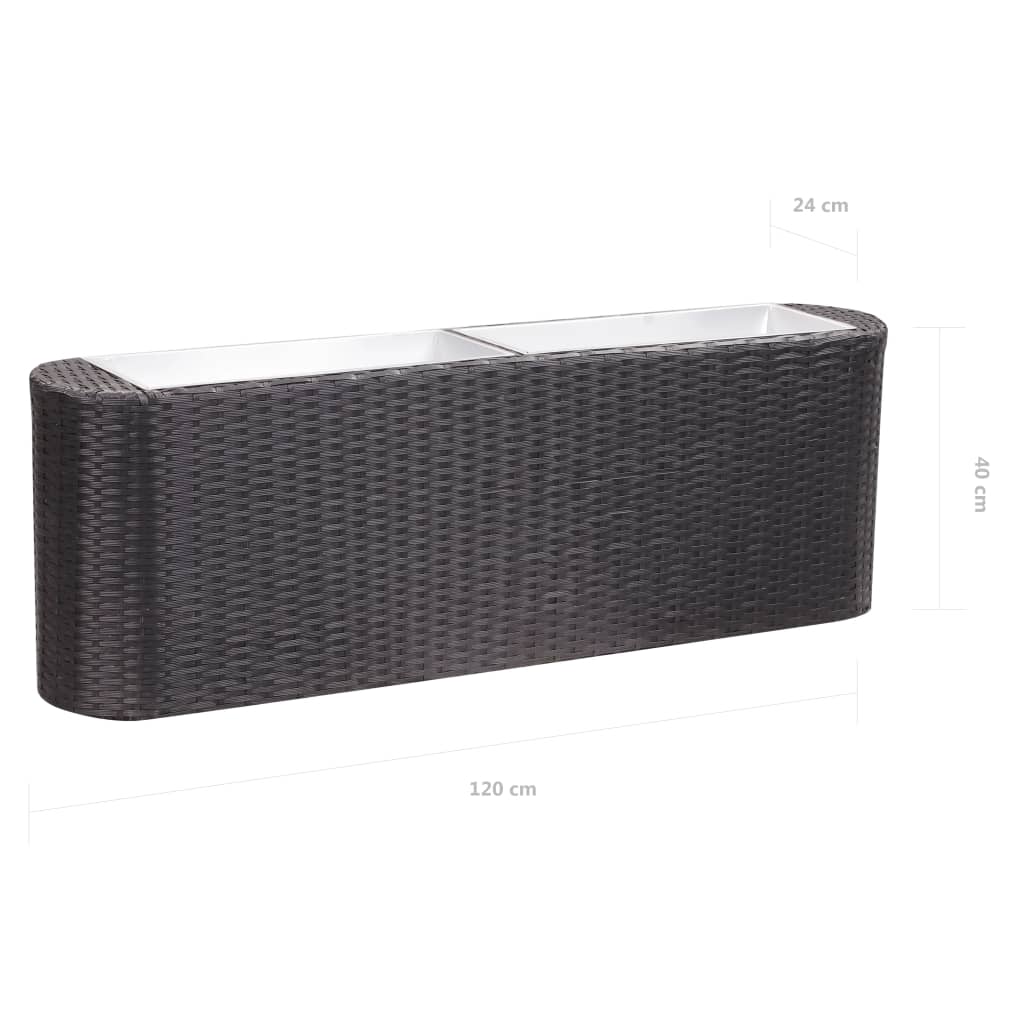 fekete polyrattan kerti magaságyás 120 x 24 x 40 cm