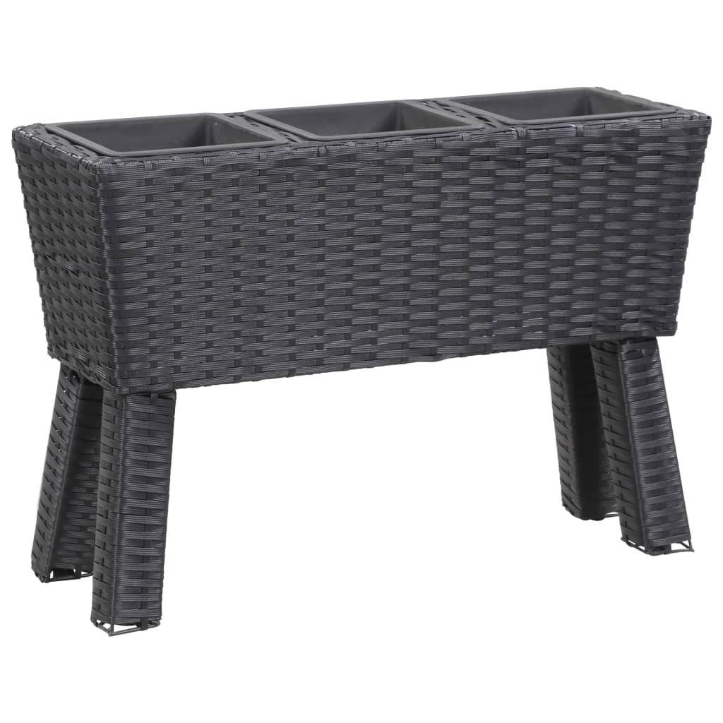 fekete polyrattan kerti magaságyás 3 kaspóval 72 x 25 x 50 cm