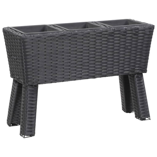fekete polyrattan kerti magaságyás 3 kaspóval 72 x 25 x 50 cm