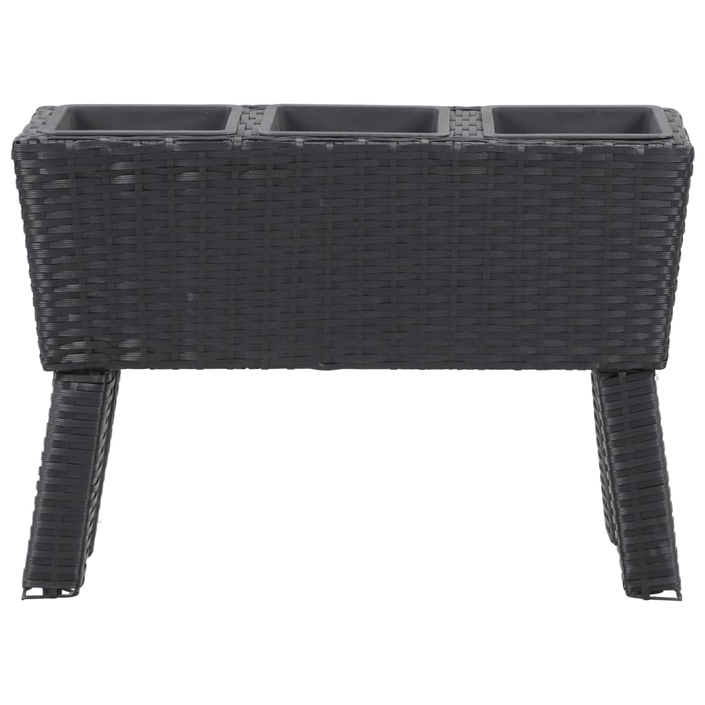 fekete polyrattan kerti magaságyás 3 kaspóval 72 x 25 x 50 cm