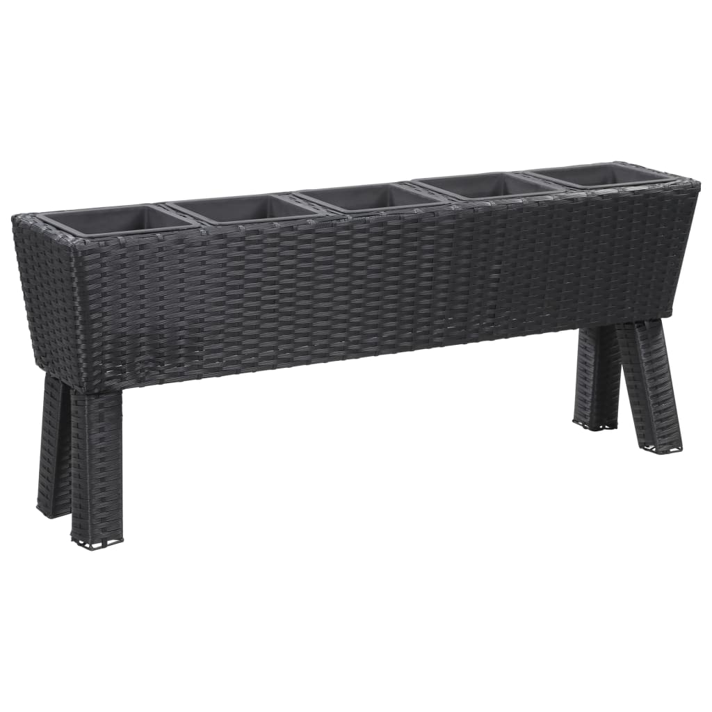 fekete polyrattan kerti magaságyás 5 kaspóval 118 x 25 x 50 cm