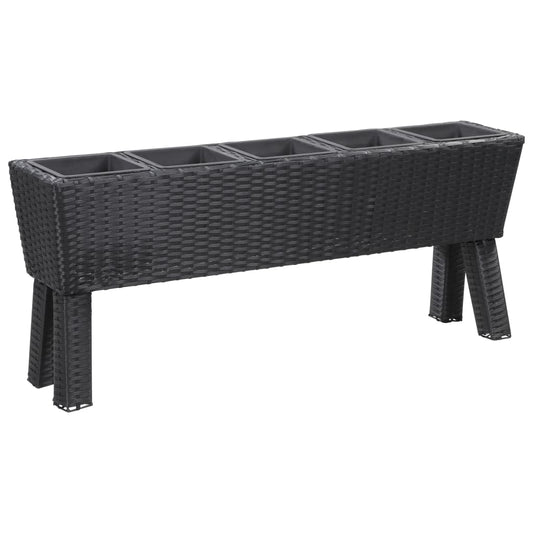 fekete polyrattan kerti magaságyás 5 kaspóval 118 x 25 x 50 cm