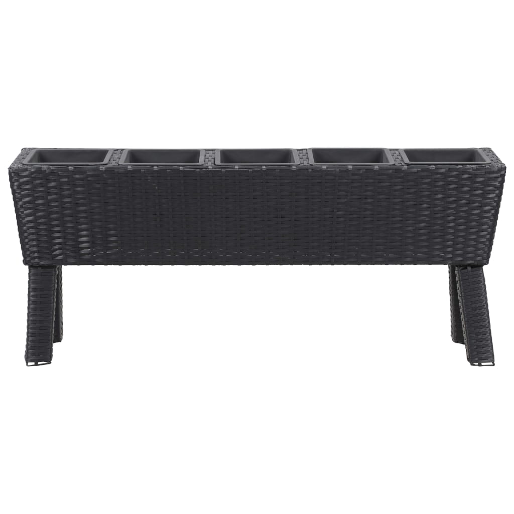 fekete polyrattan kerti magaságyás 5 kaspóval 118 x 25 x 50 cm