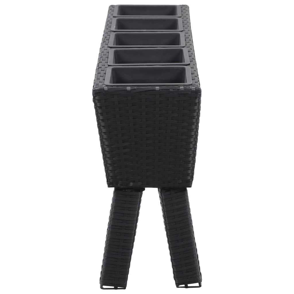 fekete polyrattan kerti magaságyás 5 kaspóval 118 x 25 x 50 cm