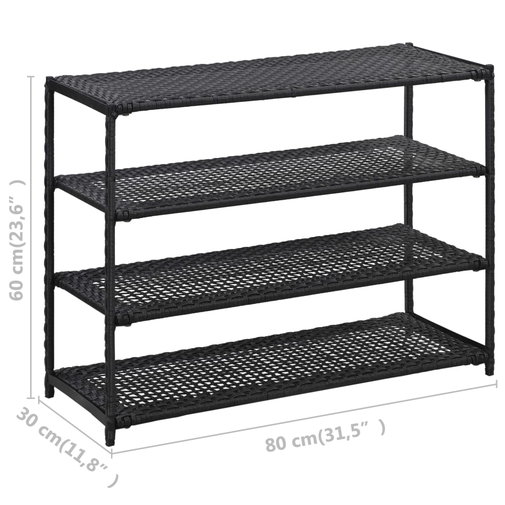 fekete polyrattan cipőpolc 80 x 30 x 60 cm