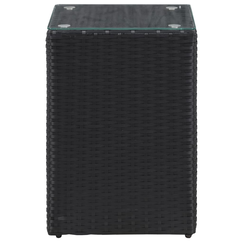 fekete polyrattan kisasztal üveg asztallappal 35 x 35 x 52 cm