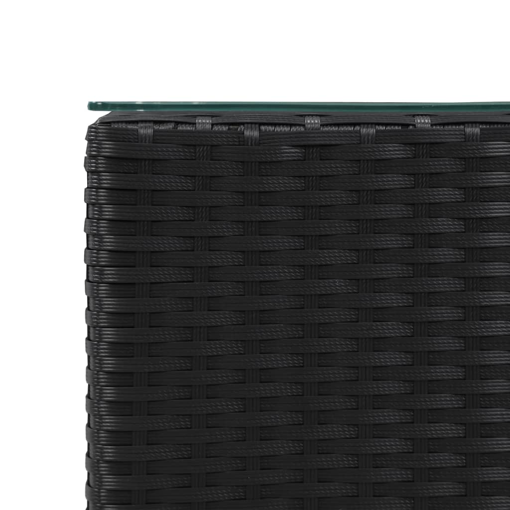 fekete polyrattan kisasztal üveg asztallappal 35 x 35 x 52 cm