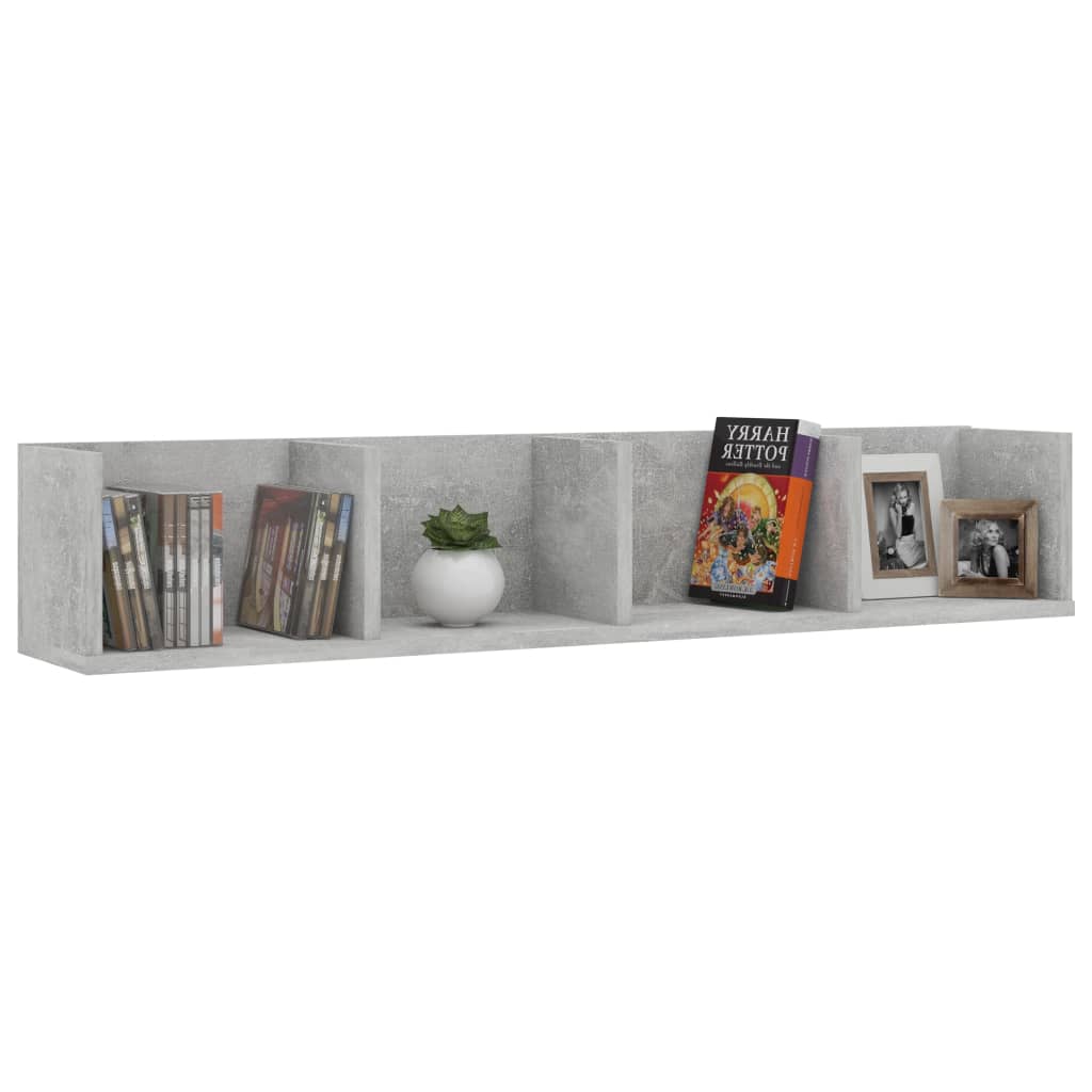 betonszürke szerelt fa CD-tartó fali polc 100 x 18 x 18 cm