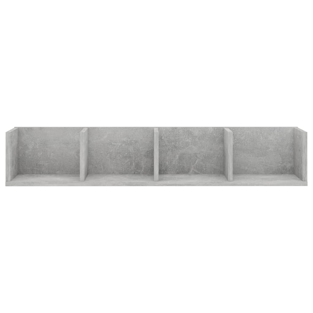 betonszürke szerelt fa CD-tartó fali polc 100 x 18 x 18 cm