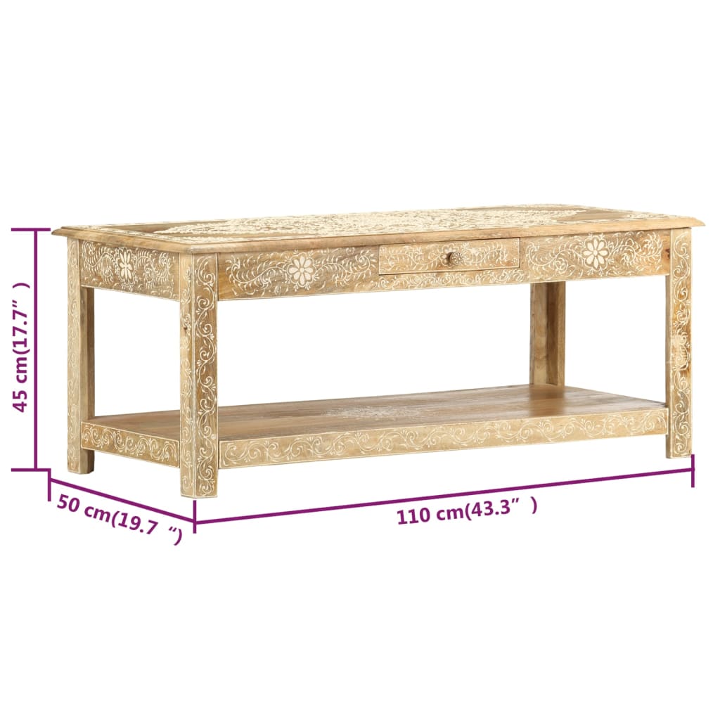 kézzel festett tömör mangófa dohányzóasztal 110 x 50 x 45 cm