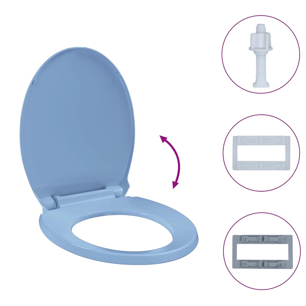 kék ovális WC-ülőke lassan csukódó fedéllel