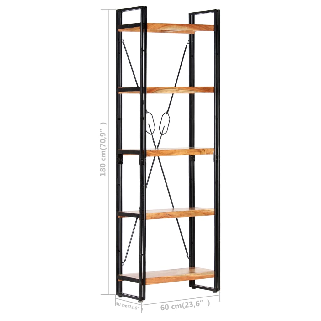 5 szintes tömör akácfa könyvespolc 60 x 30 x 180 cm