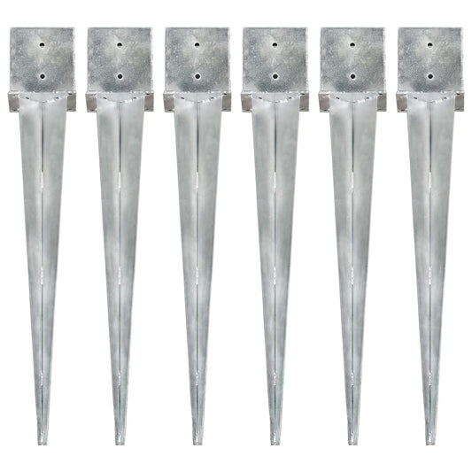 6 db ezüstszínű horganyzott acél kerítéstüske 14 x 14 x 91 cm