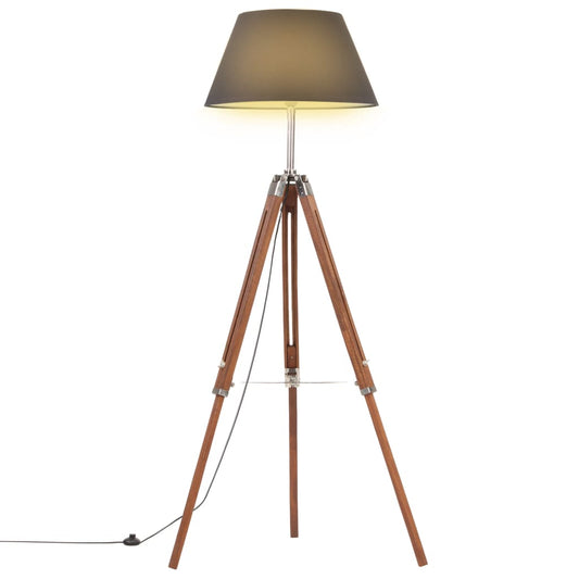 mézbarna-fekete háromlábú tömör tíkfa állólámpa 141 cm