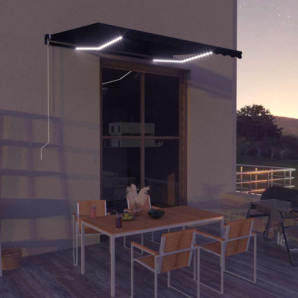 antracitszürke kézzel kihúzható LED-es napellenző 350 x 250 cm