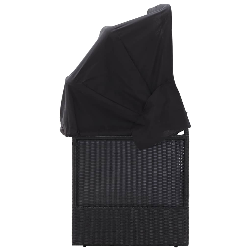 fekete polyrattan kültéri kanapé napellenzővel