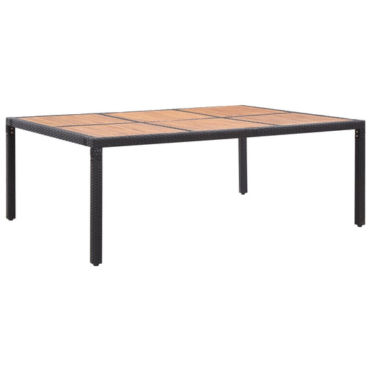 fekete polyrattan és akácfa kerti asztal 200 x 150 x 74 cm