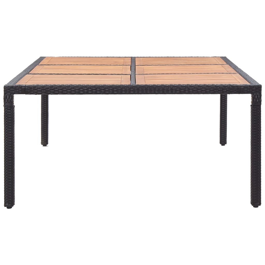 fekete polyrattan és akácfa kerti asztal 200 x 150 x 74 cm