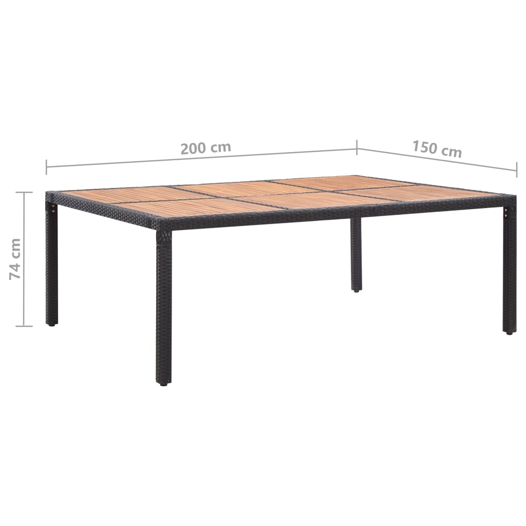 fekete polyrattan és akácfa kerti asztal 200 x 150 x 74 cm