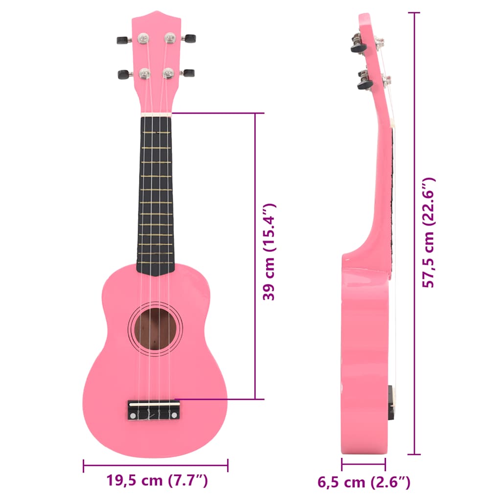 rózsaszín szoprán ukuleleszett tokkal gyerekeknek 23"