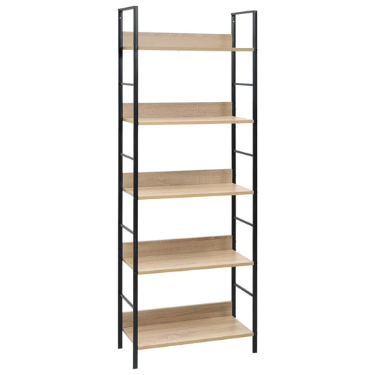 5 szintes tölgyszínű szerelt fa könyvespolc 60x27,6x158,5 cm