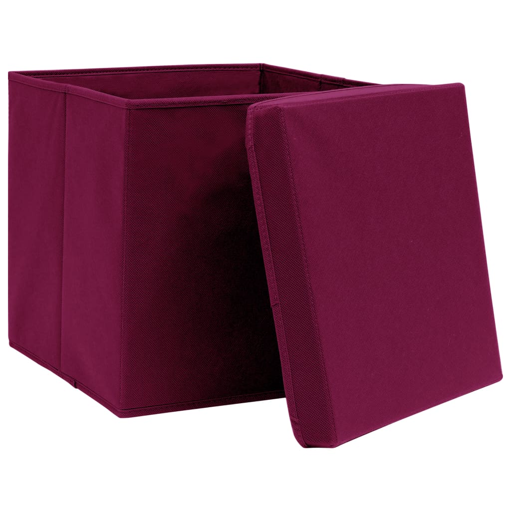 10 db sötétpiros szövet tárolódoboz fedéllel 32 x 32 x 32 cm