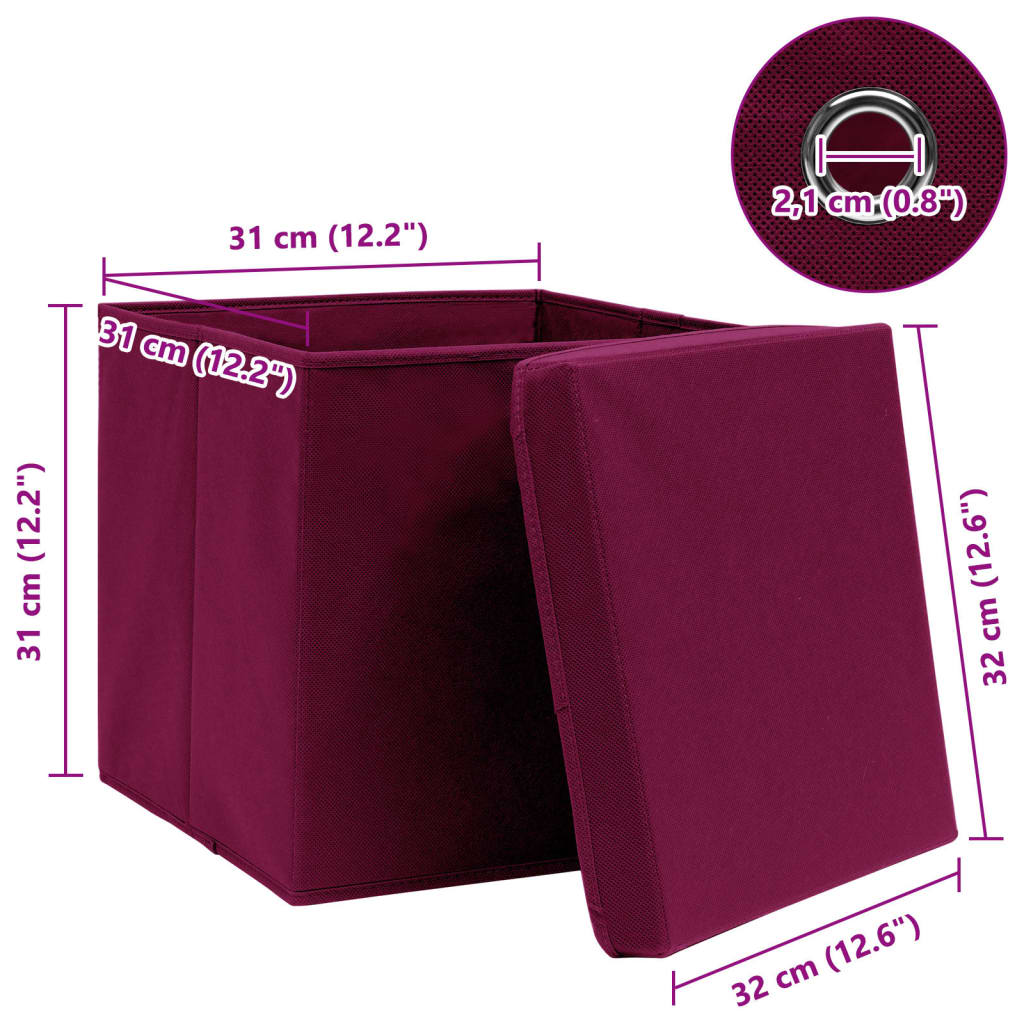 10 db sötétpiros szövet tárolódoboz fedéllel 32 x 32 x 32 cm