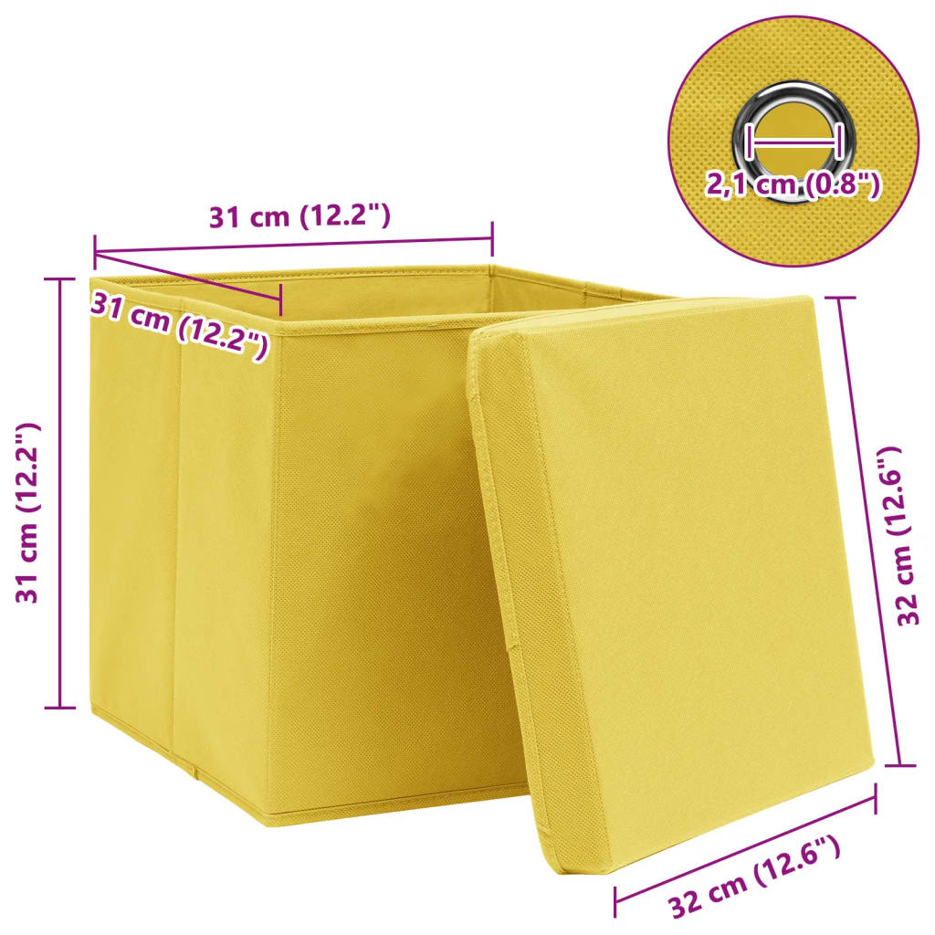 10 db sárga szövet tárolódoboz fedéllel 32 x 32 x 32 cm