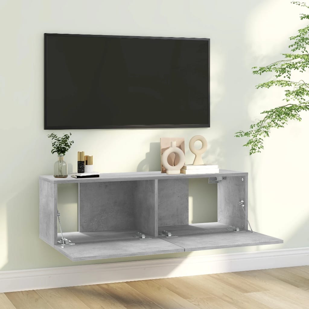 betonszürke szerelt fa TV-szekrény 100 x 30 x 30 cm