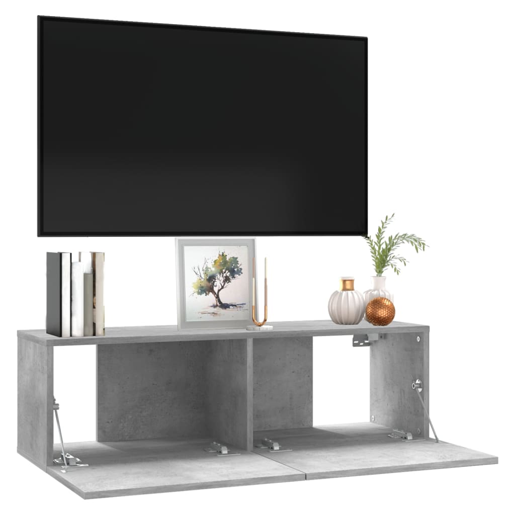 betonszürke szerelt fa TV-szekrény 100 x 30 x 30 cm