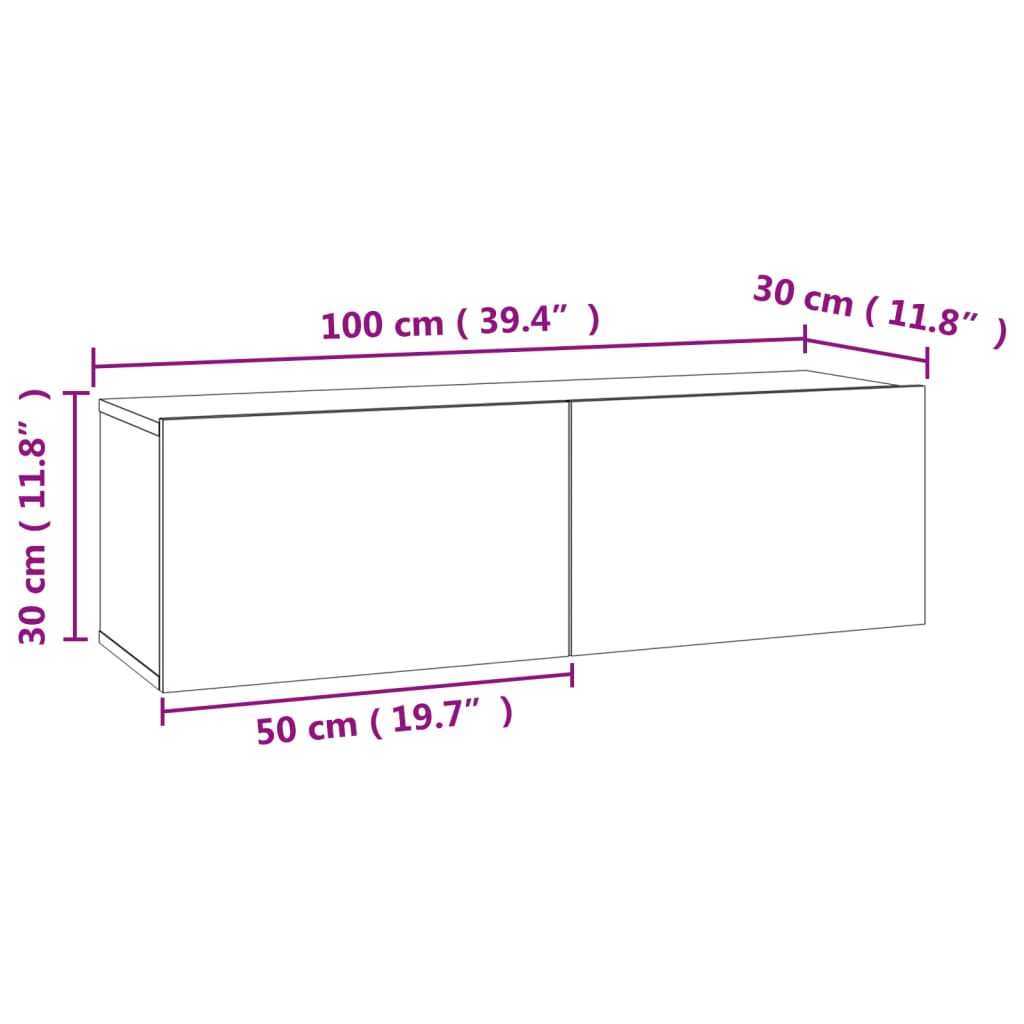 betonszürke szerelt fa TV-szekrény 100 x 30 x 30 cm