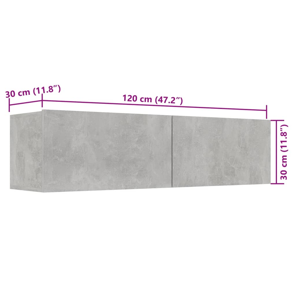 betonszürke szerelt fa TV-szekrény 120 x 30 x 30 cm